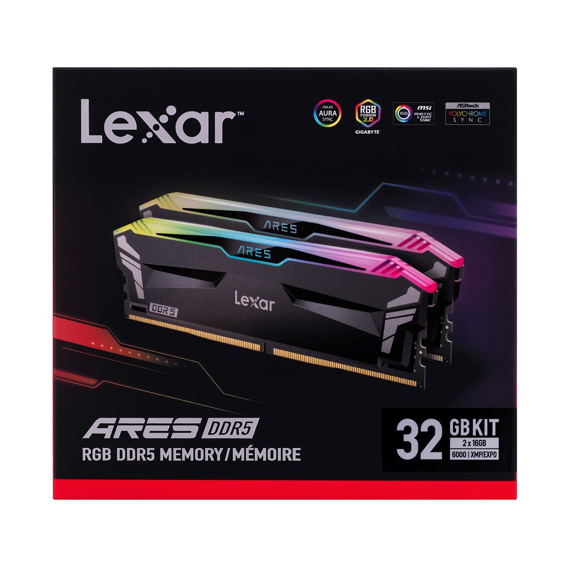 RAM (Random Access Memory) LEXAR ARES RGB Black 32GB 6000MHz DDR5 CL 30 Kit of 2x16GB (LD5BU016G-R6000GDLA) - photo 2