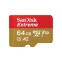Atmiņas kartes SanDisk Extreme microSDXC 64GB for Action Cams and Drones + SD Adapter - SDSQXAH-064G-GN6AA