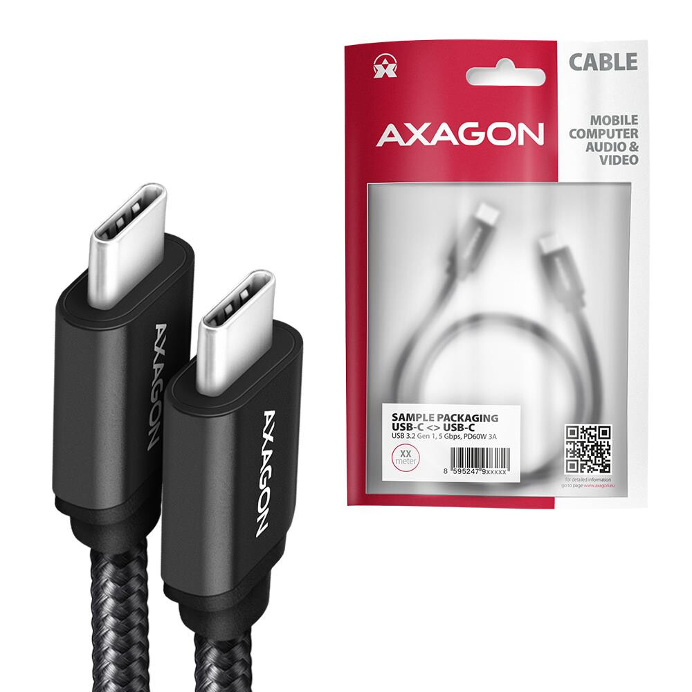 AXAGON CABLE USB-C TO USB-C 1.5M 60W/BLACK (BUCM3-CM15AB) - foto 2