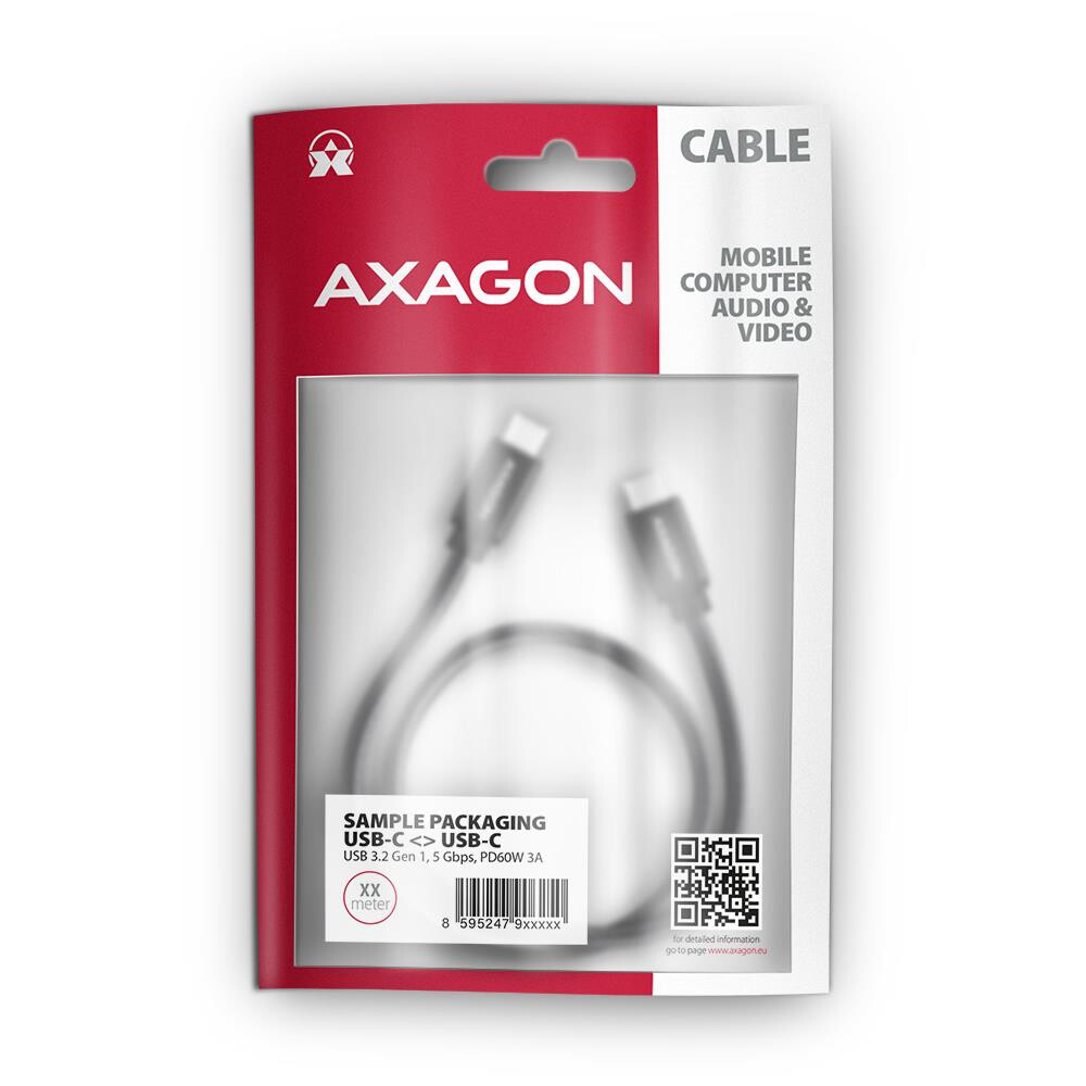 AXAGON CABLE USB-C TO USB-C 1.5M 60W/BLACK (BUCM3-CM15AB) - foto 3