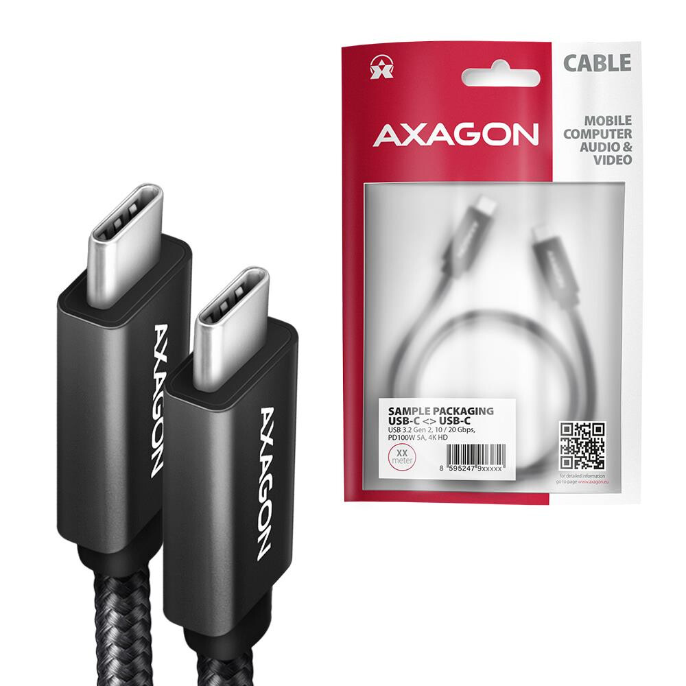 AXAGON CABLE USB-C TO USB-C 1M 100W/BLACK (BUCM32-CM10AB) - foto 2