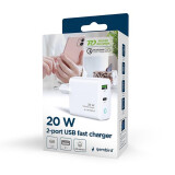 Lādētājs GEMBIRD CHARGER USB 20W 2PORT (TA-UC-PDQC20L-W-01)