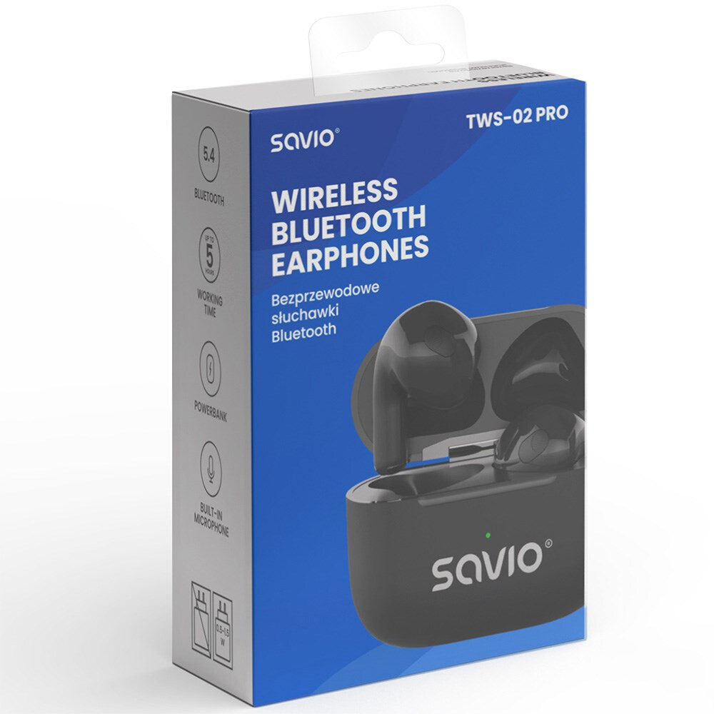 Austiņas SAVIO TWS-02 PRO Wireless Headphones (TWS-02 PRO) - foto 3