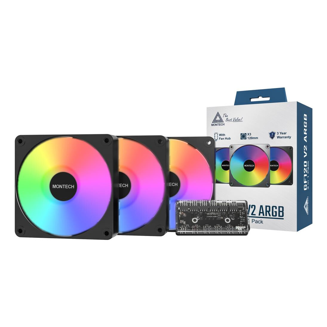 Korpusa dzesētājs Montech GF120 V2 ARGB Black (GF120 V2 ARGB PWM 3I1(B))