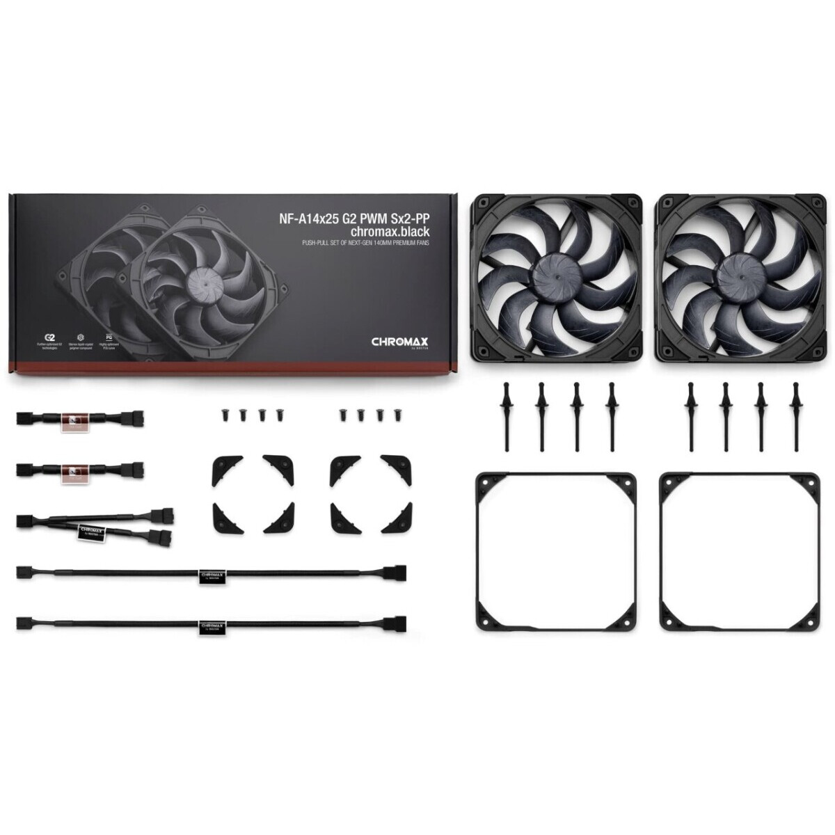 Korpusa dzesētājs Noctua 140mm NF-A14x25 G2 PWM Sx2 PP chromax.black edition - dual fan set Black - NF-A14x25 G2 PWM Sx2-PP chromax - foto 2