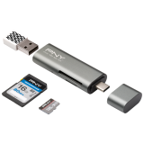 Adapteris PNY Type-C Card Reader & USB Adapter Silver (R-TC-UA-3N1E01-RB)