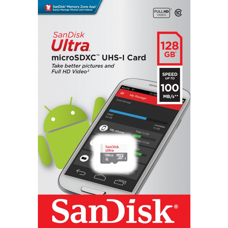 Carte mémoire 128GB MicroSD SanDisk Ultra (SDSQUNR-128G-GN6MN)