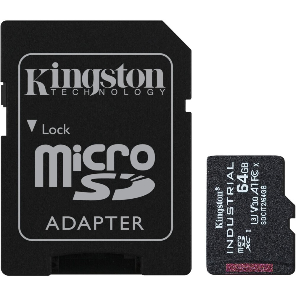Carte mémoire 64GB MicroSD Kingston Industrial + SD adapter (SDCIT2/64GB)
