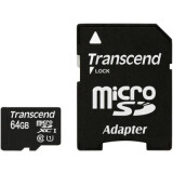 Atmiņas kartes 64Gb MicroSD Transcend + SD adapter (TS64GUSDU1)