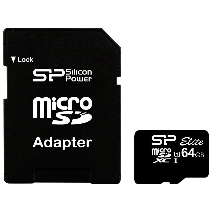 Atmiņas kartes 64Gb MicroSD Silicon Power Elite + SD adapter (SP064GBSTXBU1V10-SP)