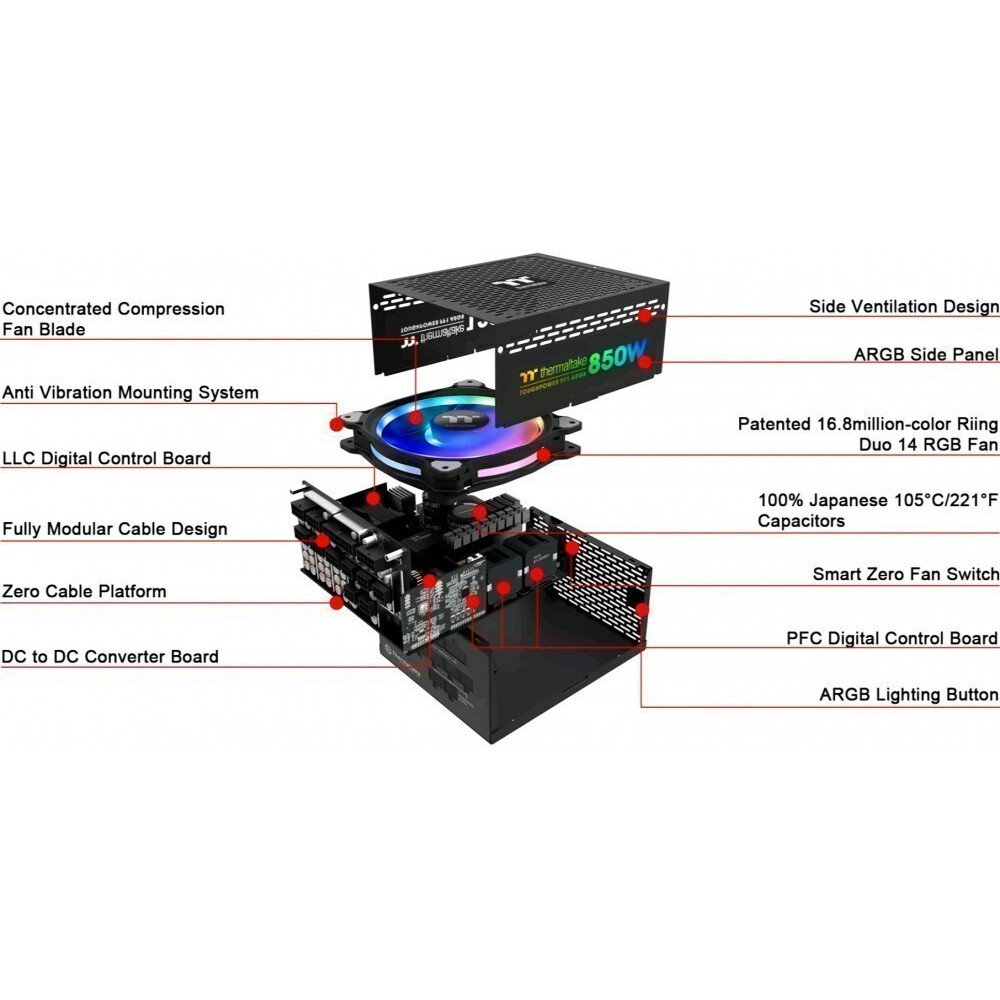 Barošanas bloks 850W Thermaltake Toughpower PF1 ARGB (PS-TPD-0850F3FAPE-1) - foto 6