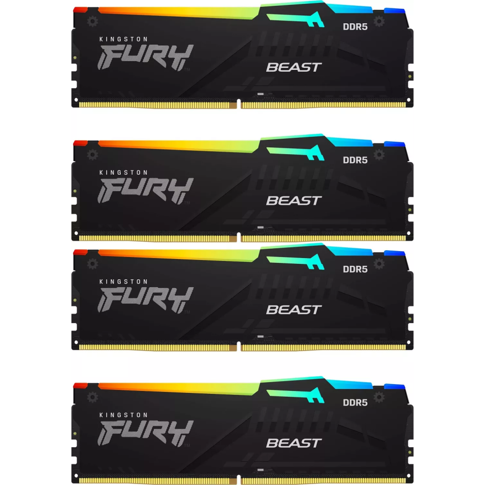 Arbeitsspeicher 128GB DDR5 5200MHz Kingston Fury Beast Black RGB (KF552C40BBAK4-128) (4x32GB KIT)