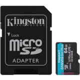 La carte mémoire 64Gb MicroSD Kingston + SD adapter (SDCG3/64GB)