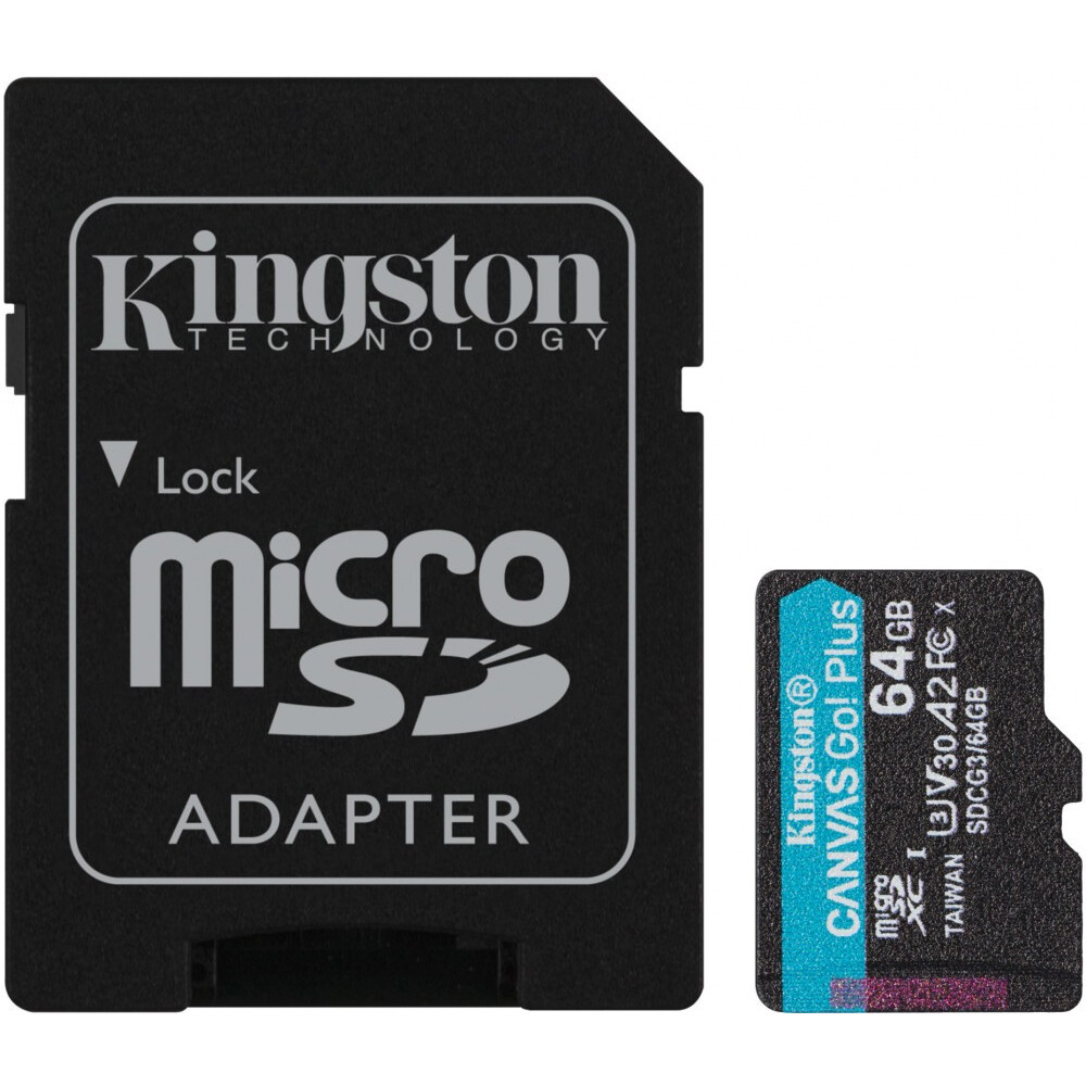 La carte mémoire 64Gb MicroSD Kingston + SD adapter (SDCG3/64GB)