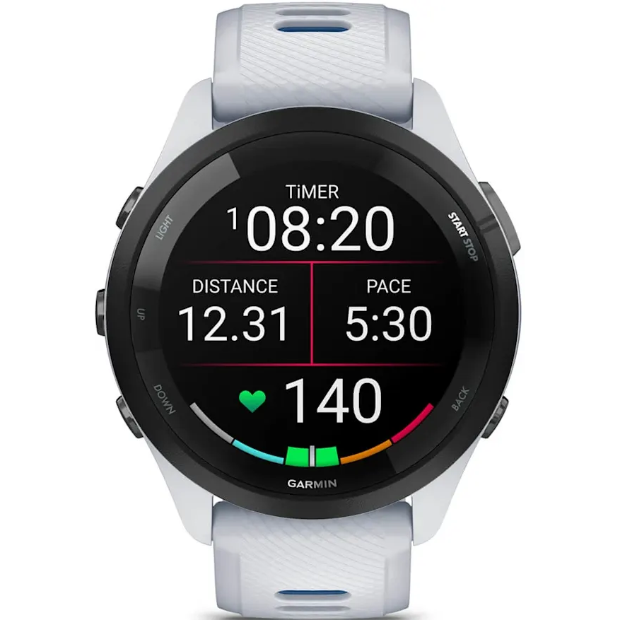 montres intelligentes Garmin Forerunner 265 Black Bezel with Whitestone Case and Whitestone/Tidal Blue Silicone Band - 010-02810-11 - photo 2