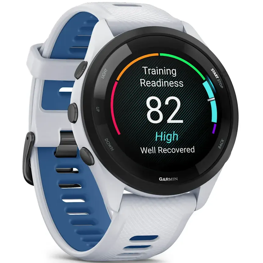 montres intelligentes Garmin Forerunner 265 Black Bezel with Whitestone Case and Whitestone/Tidal Blue Silicone Band - 010-02810-11 - photo 3