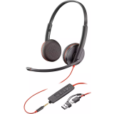 Casque Plantronics (Poly) Blackwire 3225 Stereo USB-C Headset +3.5mm Plug +USB-C/A Adapter (Bulk) (8X229A6)