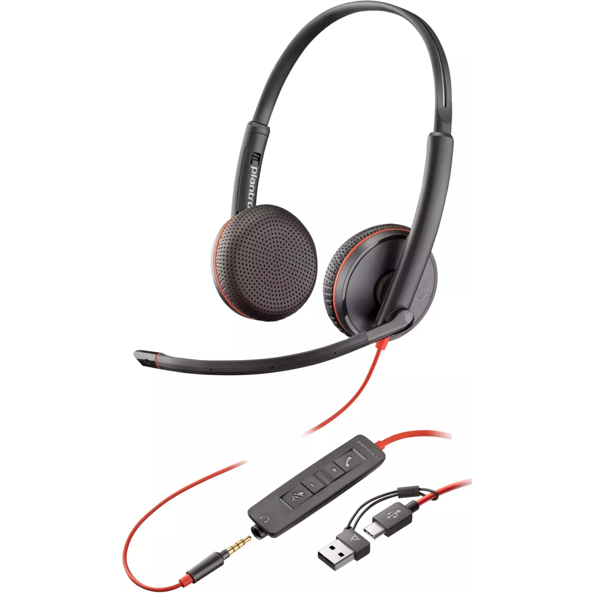 Casque Plantronics (Poly) Blackwire 3225 Stereo USB-C Headset +3.5mm Plug +USB-C/A Adapter (Bulk) - 8X229A6