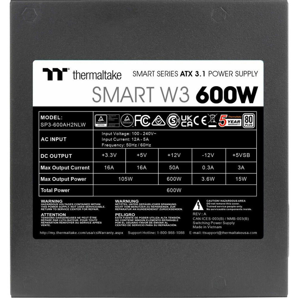 Power Supply 600W Thermaltake Smart W3 (PS-SPW-0600NNFAWE-1) - photo 3