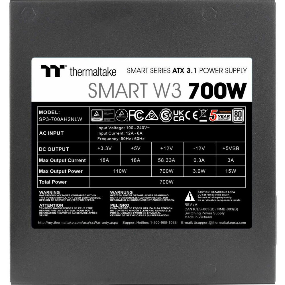 Power Supply Unit 700W Thermaltake Smart W3 (PS-SPW-0700NNFAWE-1) - photo 3