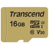 Atmiņas kartes 16Gb MicroSD Transcend + SD adapter (TS16GUSD500S)