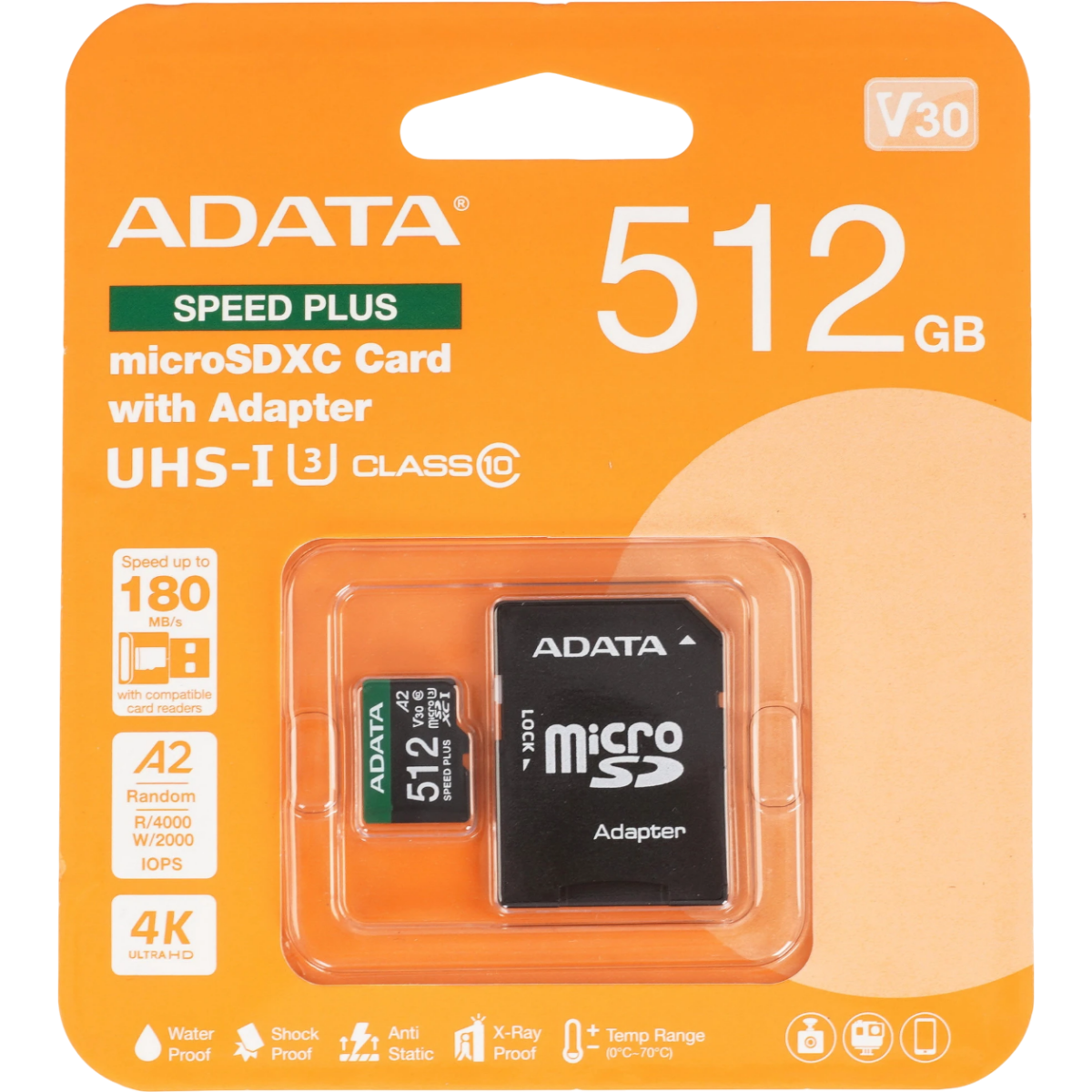 Carte mémoire 512GB MicroSD ADATA SPEED PLUS + SD adapter (UD512GUI3V30A2SP-RA1) - photo 2