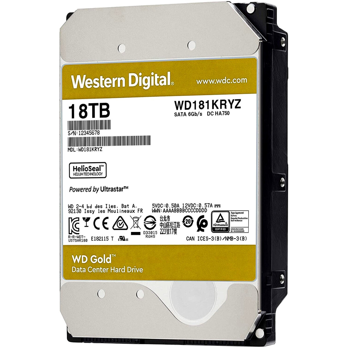 Cietais disks 18Tb SATA-III WD Gold (WD181KRYZ)
