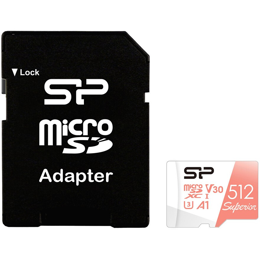 Atmiņas kartes 512Gb MicroSD Silicon Power Superior + SD adapter (SP512GBSTXDV3V20SP)