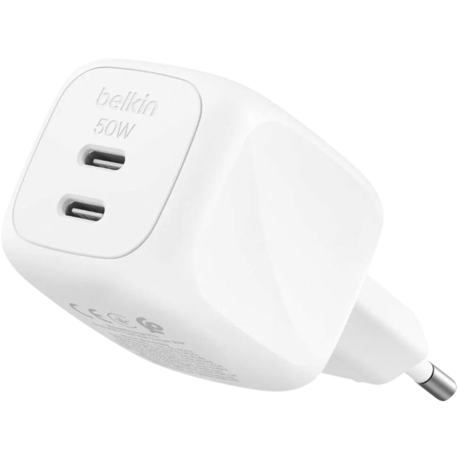 Network charger Belkin BoostCharge Pro Dual USB-C GaN Wall Charger 50W White - WCH019kqWH