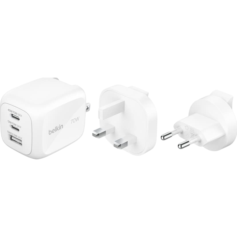 chargeur secteur pour réseau Belkin BoostCharge Pro 3-Port GaN Wall Charger 70W White - WCH018HQWH - photo 3
