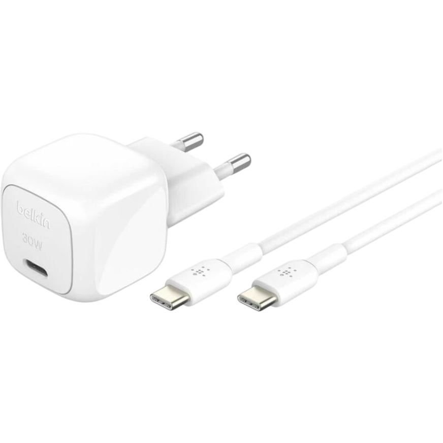 Network charger Belkin BoostCharge USB-C Wall Charger 30W + USB-C Cable White - WCA008kq1MWH-B6
