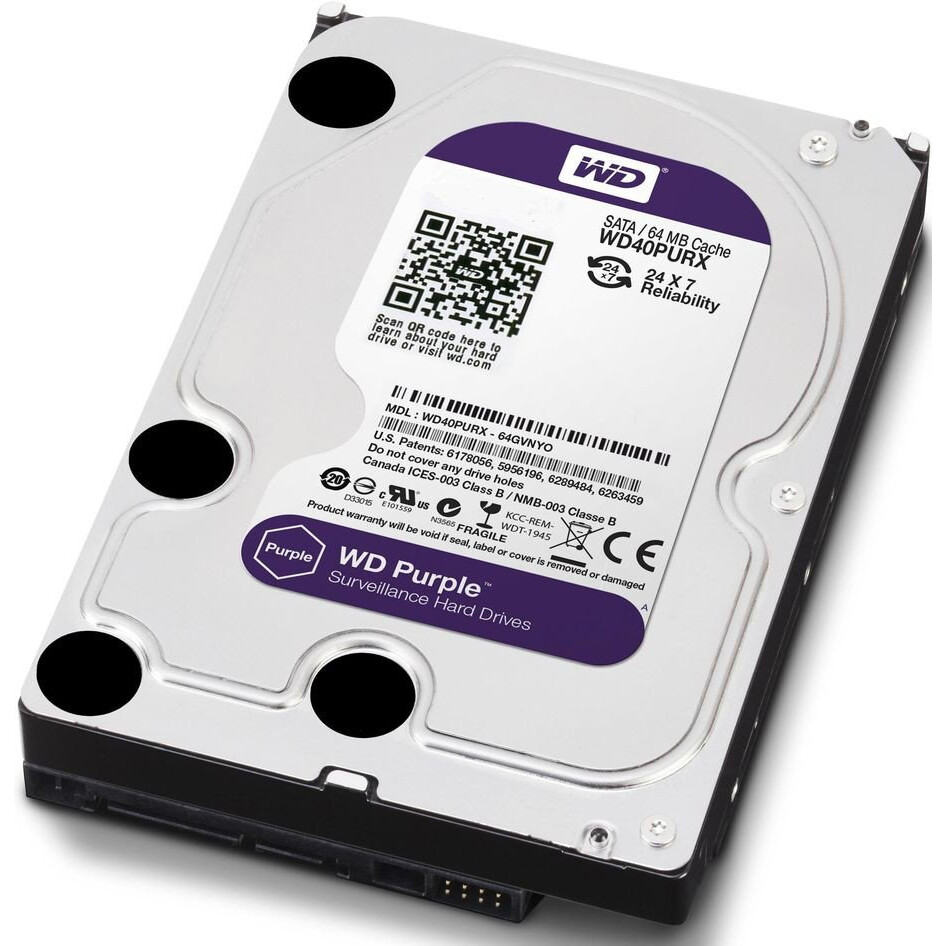 Cietais disks 4Tb SATA-III WD Purple (WD40PURX)