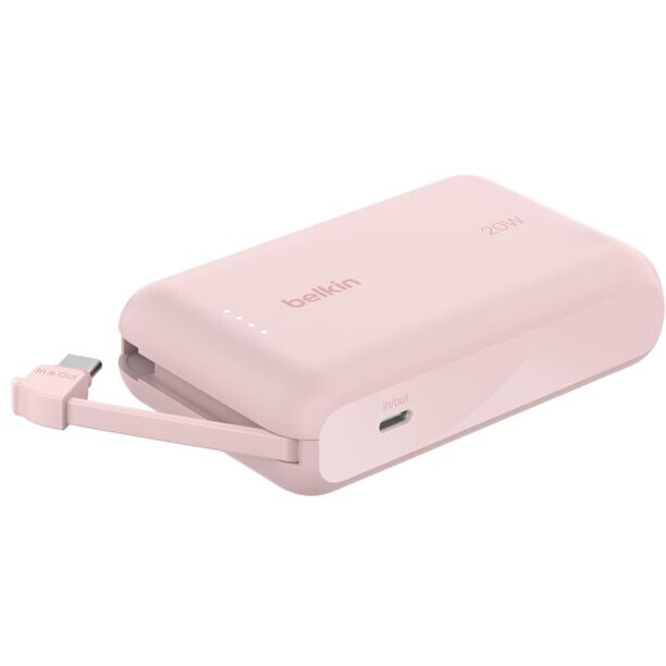 batterie externe Belkin BoostCharge Power Bank 10K with Integrated Cable Pink - BPB021hqPK