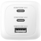 Network charging device Belkin BoostCharge Pro 3-Port GaN 100W White + Travel Adapter Kit (WCH016hqWH)