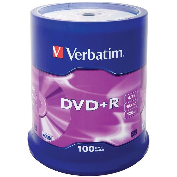 DVD+R Disc Verbatim 4.7GB 16x Cake Box (100 pcs) - 43551
