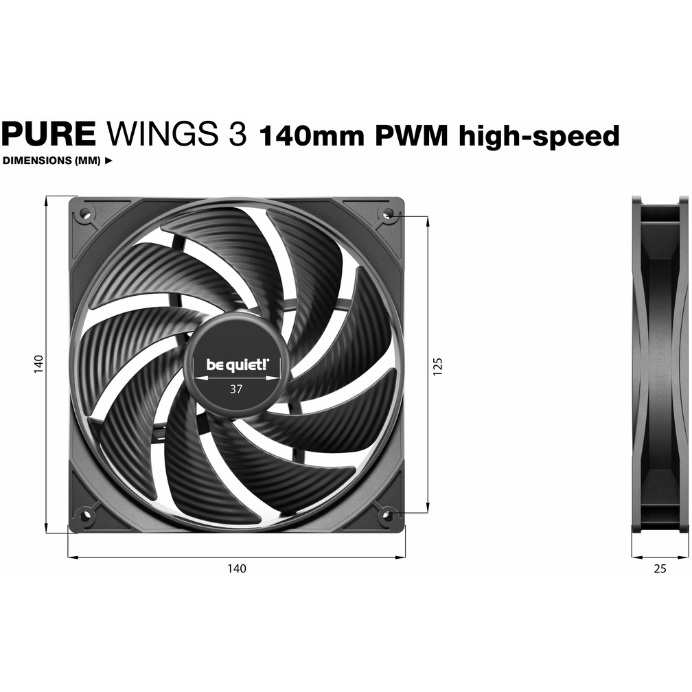 Ventilateur pour boîtier Be Quiet Pure Wings 3 140mm PWM High Speed Black, 3 pcs - BL138 - photo 4
