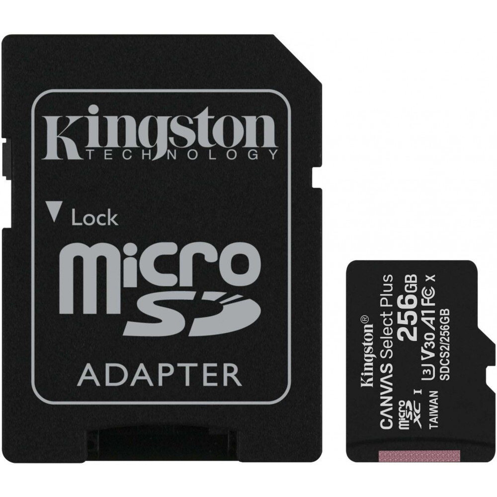 Atmiņas kartes Kingston MicroSD 256Gb Canvas Select Plus + SD Adapter (SDCS2/256GB)