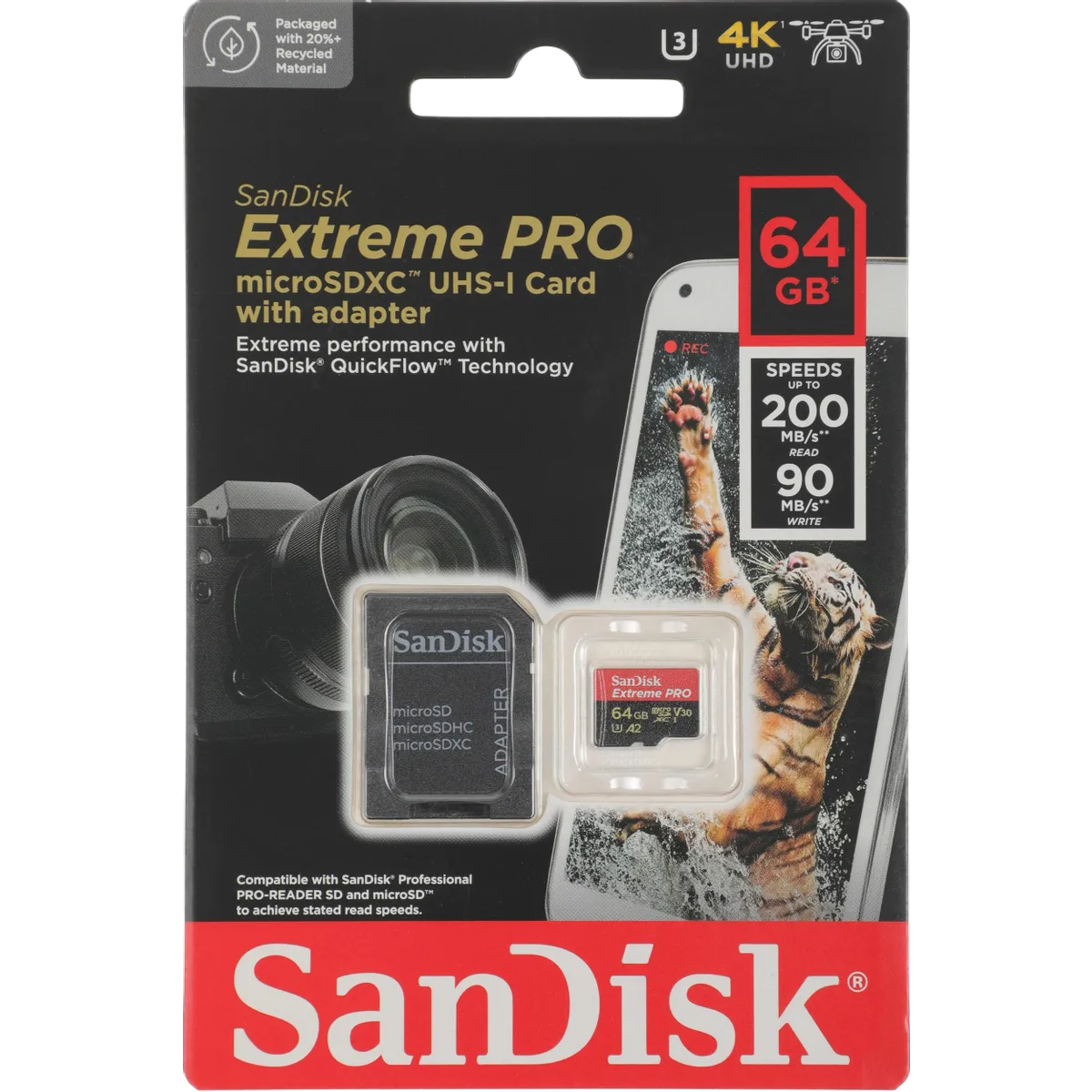 Карта памяти 64GB MicroSD SanDisk Extreme Pro + SD adapter (SDSQXCU-064G-GN6MA) - photo 2