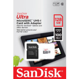 Carte mémoire 128GB MicroSD SanDisk Ultra + SD adapter (SDSQUNR-128G-GN6TA)