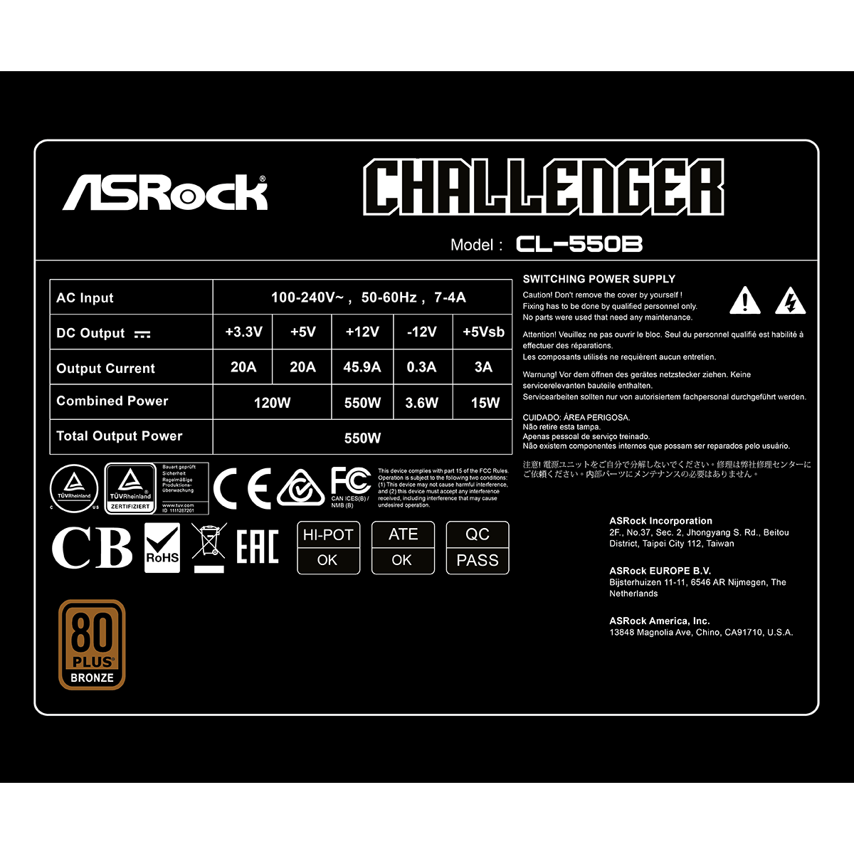 Alimentation électrique 550W ASRock Challenger CL-550B - 90-UXC055-BNEAAA - photo 7
