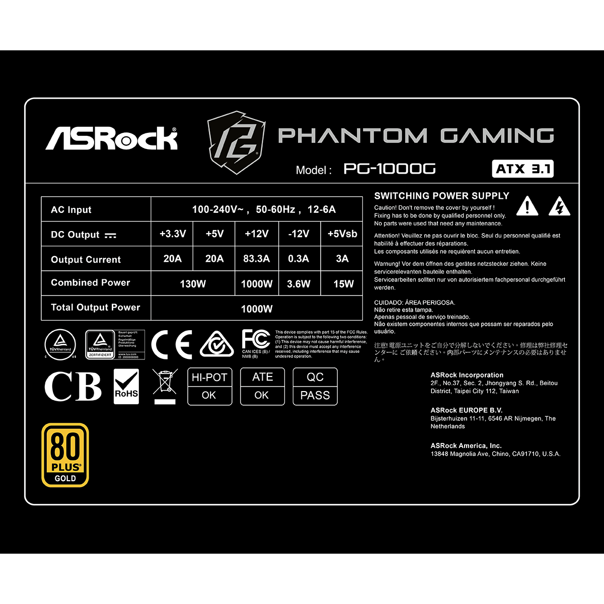 Alimentation électrique 1000W ASRock Phantom Gaming PG-1000G - 90-UXP100-GFEAAB - photo 8