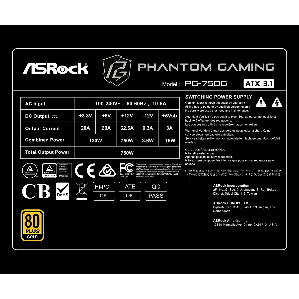 Alimentation électrique 750W ASRock Phantom Gaming PG-750G - 90-UXP075-GFEAAB - photo 8