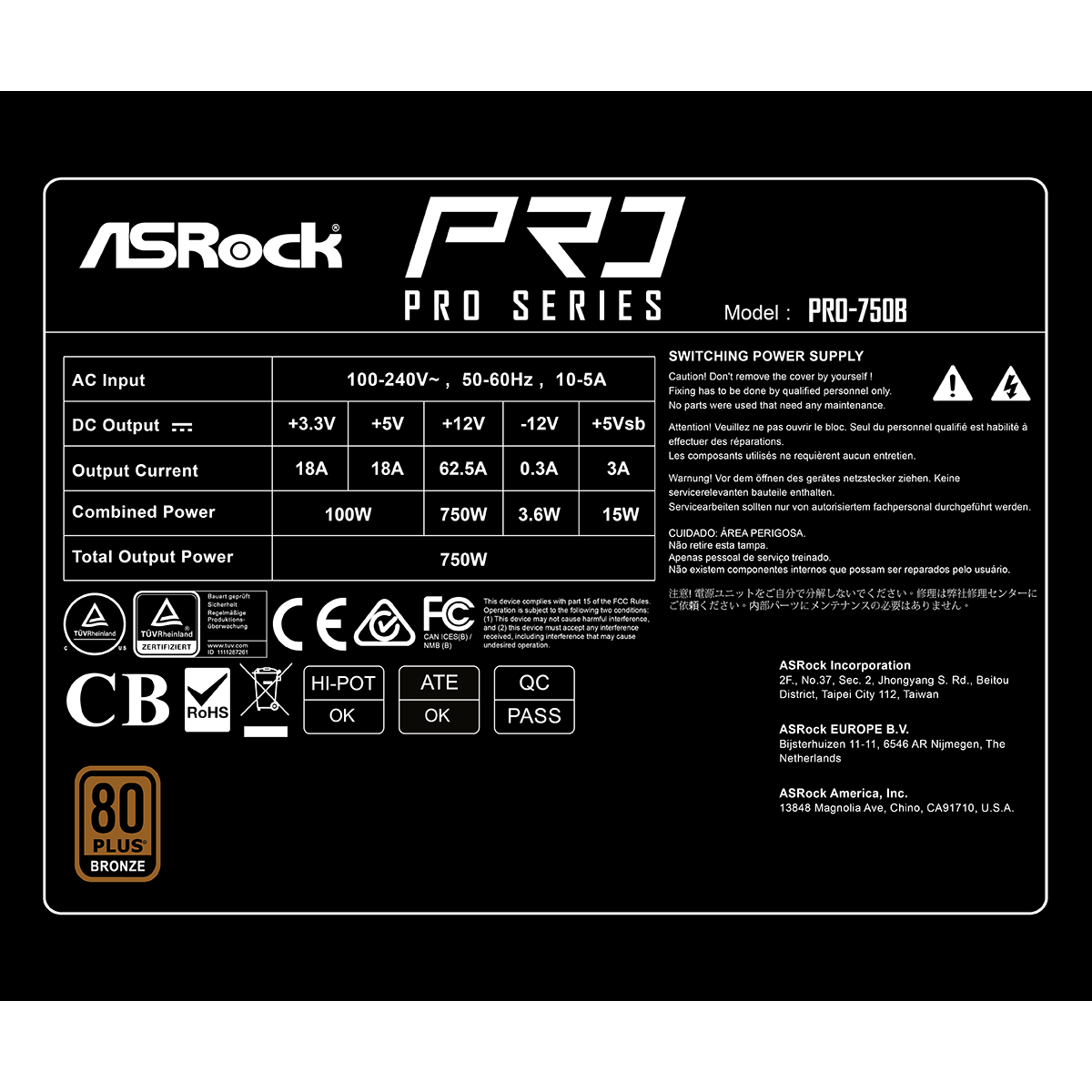 Alimentation électrique 750W ASRock PRO PRO-750B - 90-UXR075-BNEAA2 - photo 6