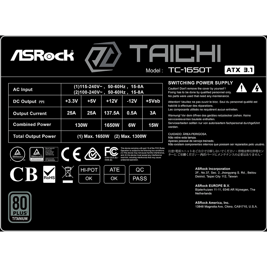 Alimentation électrique 1650W ASRock Taichi TC-1650T - 90-UXT165-TFEAAB - photo 8