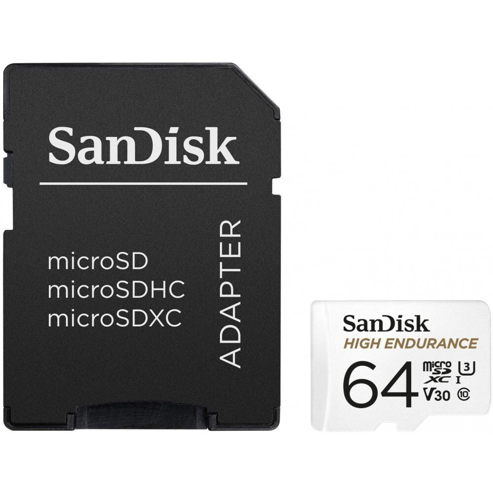 Carte mémoire 64GB MicroSD SanDisk High Endurance + SD adapter (SDSQQNR-064G-GN6IA)