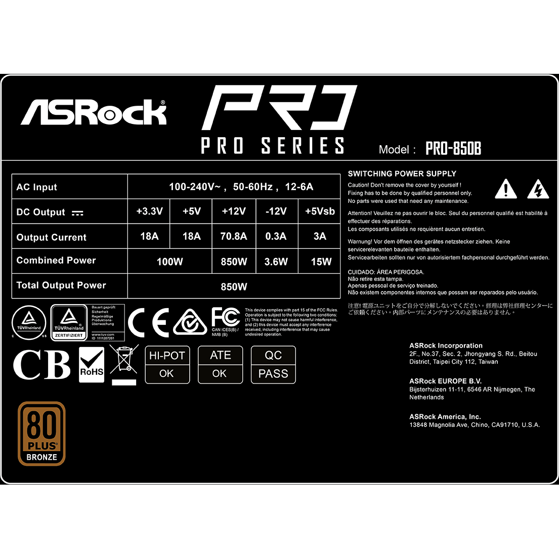 Alimentation électrique 850W ASRock PRO PRO-850B - 90-UXR085-BNEAA2 - photo 6
