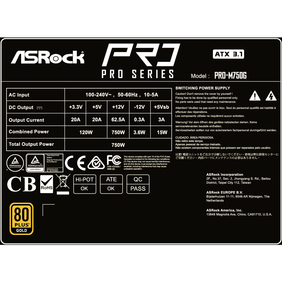 Alimentation électrique 750W ASRock PRO PRO-M750G - 90-UXR075-GFEAA2 - photo 8