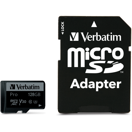 Carte mémoire 128GB MicroSD Verbatim Pro + SD adapter (47044)