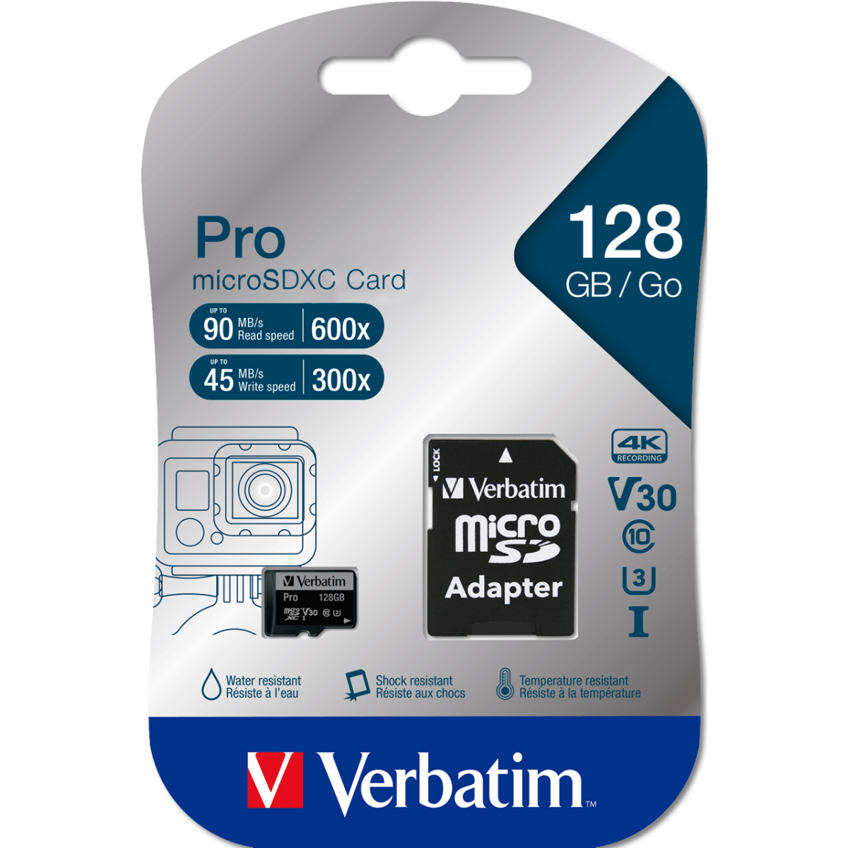 Carte mémoire 128GB MicroSD Verbatim Pro + SD adapter (47044) - photo 2
