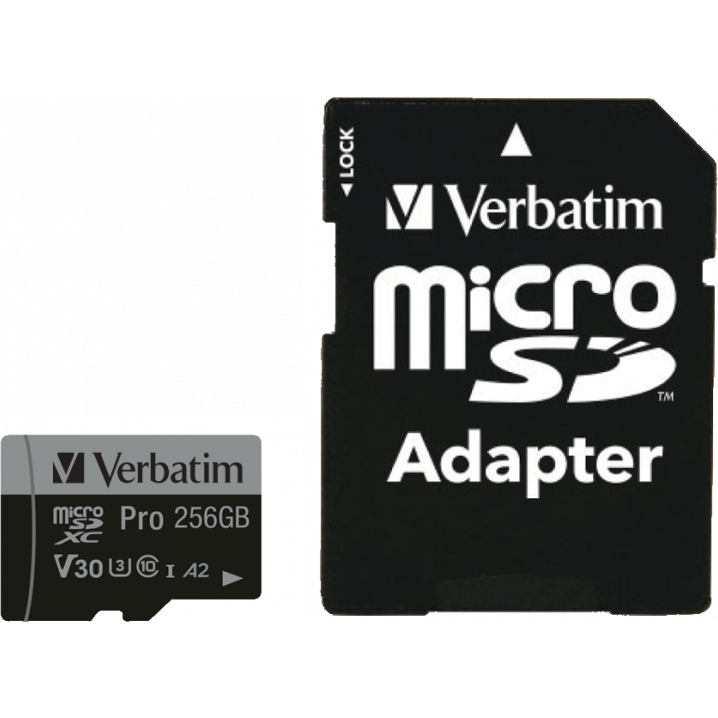 Carte mémoire 256GB MicroSD Verbatim Pro + SD adapter (47045)